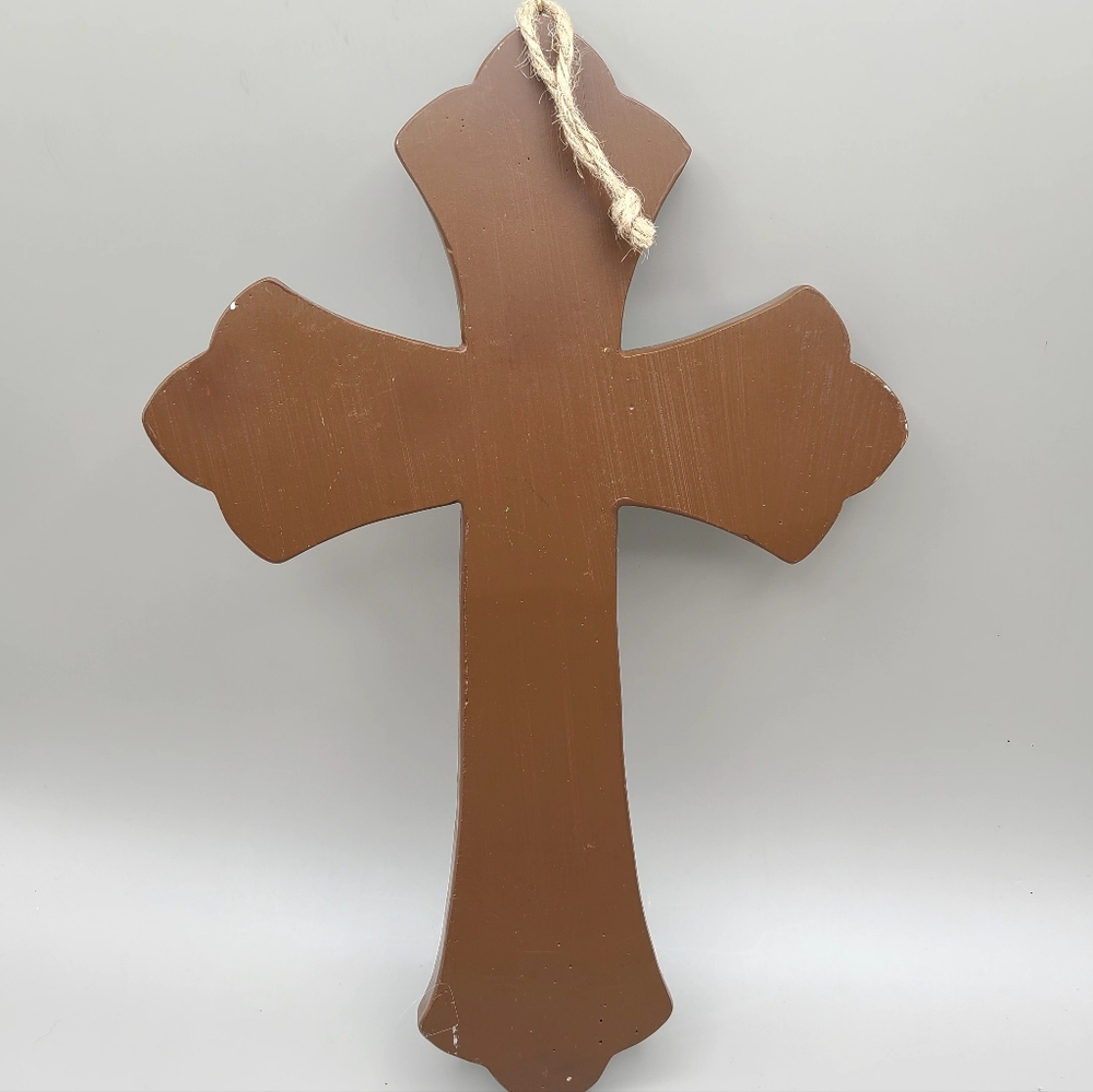 Wooden Wall Cross with Turquoise Inlay & Scroll Details - Picture 5 of 5